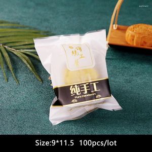 Geschenkwikkeling 100 stcs/lot candy cookies tas zelfgemaakte matte pack zwart gouden strip Chinese elementen woorden nougat bruiloftsfeest snack eten