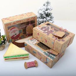 Emballage cadeau 100pcs / lot de bonbons de Noël Cookie Kraft Boîte de papier avec fenêtre en plastique PVC Pain d'épice Chocolat Carton