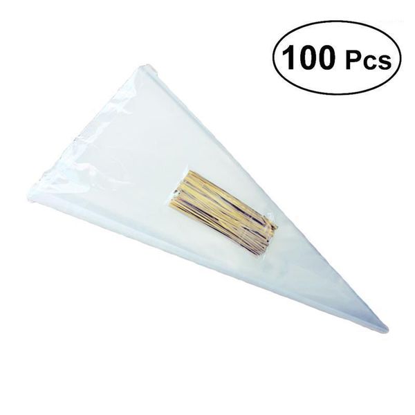 Papel de regalo 100 unids/lote DIY boda fiesta de cumpleaños dulce celofán transparente caramelo cono bolsas de almacenamiento bolsas de Organza Decoración