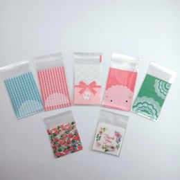 Emballage cadeau 100 pcs/lot Kawaii sacs en plastique merci Cookie sac de bonbons auto-adhésif pour mariage fête d'anniversaire cuisson emballage