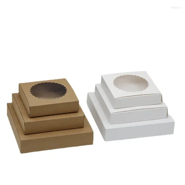 Cadeau cadeau 100pcs / lot boîte à gâteaux en papier kraft avec fenêtre ronde carton blanc cuisson boîtes d'emballage simples