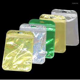 Emballage cadeau 100pcs / lot laser or / argent sac de papier d'aluminium auto-scellant bijoux en plastique ligne de données sacs de stockage baggies paquet