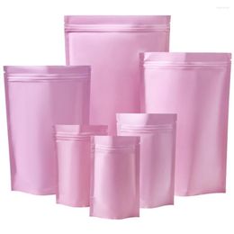 Geschenkomschakeling 100 stcs/lot matte roze aluminiumfolie opstaan ​​tas