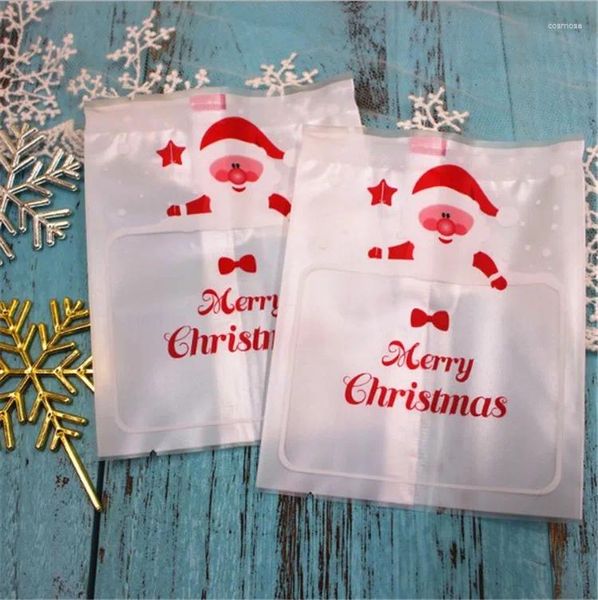 Enveloppe-cadeau 100pcs / lot Sacs en plastique Blanc Santa Claus Cookie Emballage 8,5x11 cm Cupcake