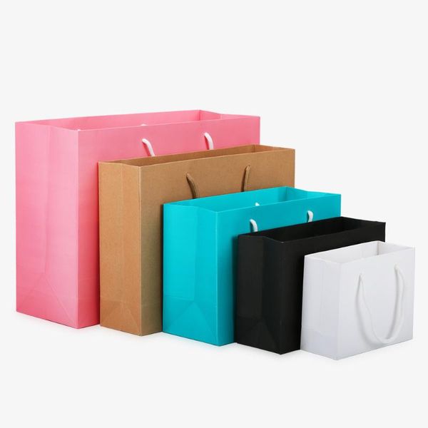 Emballage cadeau 100 pcs/lot petit sac d'emballage en papier Kraft blanc vêtement rose avec poignées sac à provisions noir cadeau