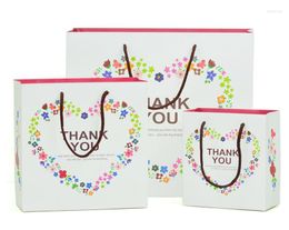 Emballage cadeau 100 pièces/lot-trois tailles (S M L) couronne florale d'amour "merci" sac main papier d'emballage de haute qualité SN1811