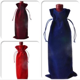 Enveloppe cadeau 100pcs lot Velvet Wine Bottle Covers Sacs DrawString Flannel Champagne Party Partying Pouch283g