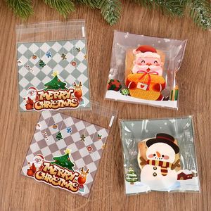 Emballage cadeau 100pcs Joyeux Noël Cookie Sac auto-adhésif Père Noël Snack Biscuits Biscuits Sacs d'emballage de cuisson Cadeaux de l'année