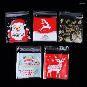 Cadeaupapier 100 stuks Merry Xmas Candy Bags Kerstman Sneeuwvlok Cookie Plastic voor doe-het-zelf