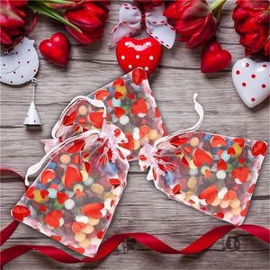 Geschenkwikkeling 100 van de gemengde liefde rood hart patroon snoeptassen Valentijnsdag decoratie bakken verpakking bruiloftsfeestjes buidels