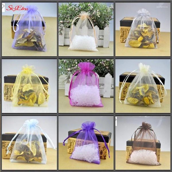 Envoltura de regalo 100pcs bolsas de organza dibujables exhibición de bodas bolsas de joyas grandes tul