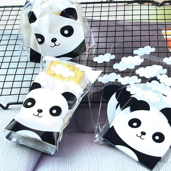 Papel de regalo 100 unids/pack 10x15x2,5 cm encantador Panda de dibujos animados lindo transparente autoadhesivo bolsa postre galletas hornear embalaje bolsa regalo envoltura regalo
