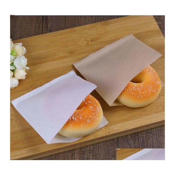 Cadeau cadeau 100pcs / pack 12x12cm biscuits beignet sacs en papier pain à l'huile artisanat boulangerie emballage kraft sandwich beignet sac drop livrer Dhvh5