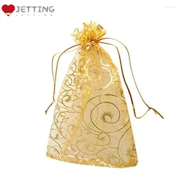 Geschenkwikkeling 100 stcs/pack 12x9cm gouden organza sieraden zakje trouwfeest gunsttas