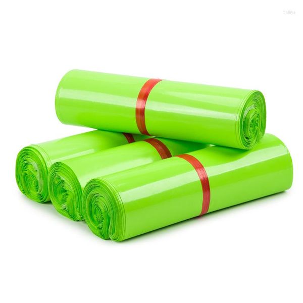 Envoltura de regalo 100 unids / paquete Color verde Express Bolsas postales Impermeable Poly Self-Seal Mailbag Espesar PE Embalaje de plástico Courier