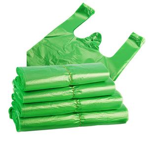 Emballage cadeau 100pcs / pack Sac en plastique vert Supermarché Sac de transport jetable Sac avec poignée Cuisine Salon Propre Emballage alimentaire 230804
