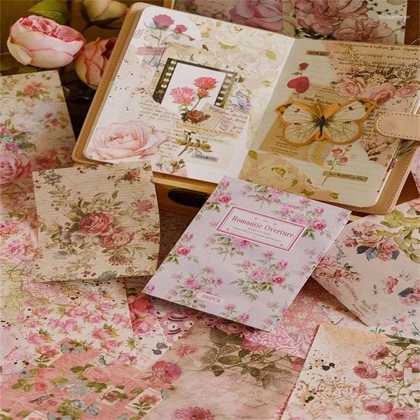 Envoltura de regalo 100 unids / paquete Material Papel Vintage Hermosas flores Cortinas de mano Respaldo decorativo Mensaje Notas Escritura 6 modelos