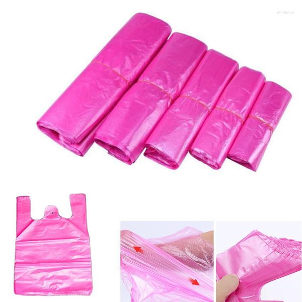 Envoltura de regalo 100 unids Bolsa de plástico rosa Espesar Supermercado Compras de comestibles Comida para llevar Embalaje Basura Cocina Sala de estar Limpia