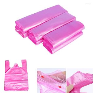 Emballage cadeau 100 pièces rose sac en plastique gilet stockage supermarché épicerie achats à emporter emballage ordures cuisine salon propre