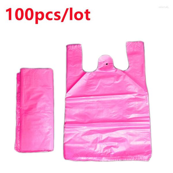 Emballage cadeau 100 pièces sac en plastique épaissir avec poignée fête de mariage bonbons supermarché Shopping cuisine stockage propre ordures