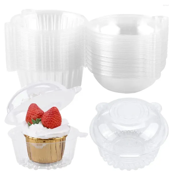 Emballage cadeau 100pcs Cupcake en plastique Boîtes jetables Muffin Pods Dome Cups