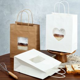 Geschenkomschakeling 100 stks rechthoek wit papieren zak helder raam brood fruit dessert cake verpakking draagtas baggift