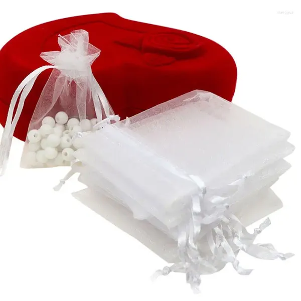 Cadeau cadeau 100pcs / ensemble 7x9 cm sacs en organza pochettes de fête de mariage sacs d'emballage de bijoux joli paquet de sac