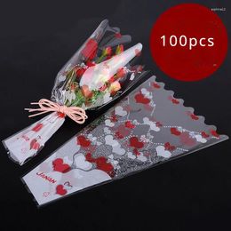 Enveloppe-cadeau 100pcs Bouquet simple Boule d'emballage Rose Forme de coeur Transparent sacs de fleurs en plastique de vague Emballage trapézoïde étanche