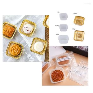 Geschenkwikkeling 100 stks vierkante maan taartbladen goud wit 50/63-80/100G mooncake pakket doos container houder mid-autumn festival