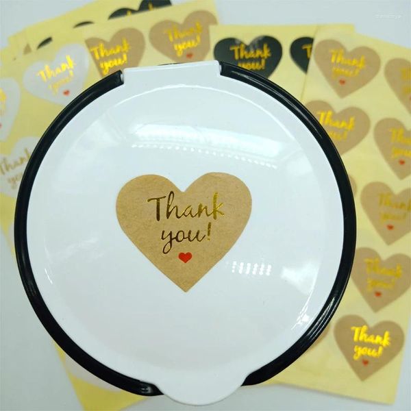 Envoltura de regalo 100pcs estampado etiqueta de envasado de horno negro dorado gracias por productos hechos a mano Diy rojo corazón adhesivo adhesivo