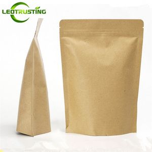 Geschenkomschakeling 100 van de dikke hersluitbare Kraft Paper Zip Lock Backaging Bag Stand Up Foil Inside Coffee Flour Snack Gift Brand Print Pouches 220913