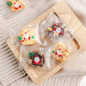 Geschenkomschakeling 100 van de verdikte kerstkoekjesafdichtingszakken Nougat Candy Biscuit verpakking Kerstmisjaar feest gunsten Clear Pouches