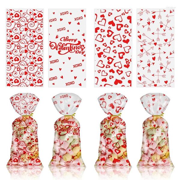 Cadeau cadeau 100pcs Saint-Valentin Sac de bonbons Combinaison Opp Clear Bouche Plate Emballage Rouge Fête Fournitures de fête de mariage