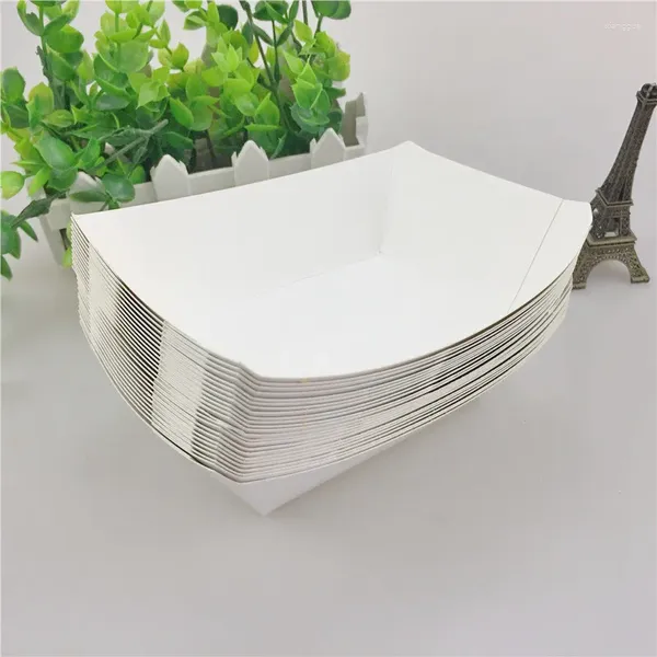 Cadeau cadeau 100pcs boîtes de papier kraft blanc boîtes alimentaires pour frites de poulet frit boîte d'emballage de collation fournitures de fête à emporter