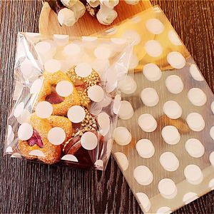 Enveloppe-cadeau 100pcs Polka Blanc Dots Sac à biscuits en plastique transparent pour la fête de Noël Candue FoodHandmade Soon Packaging Sacs
