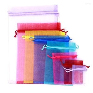 Enveloppe cadeau 100pcs Sac de fil Organza pour bijoux 24 couleurs sovstring sachets de mariage sacs de bonbons de Noël emballages