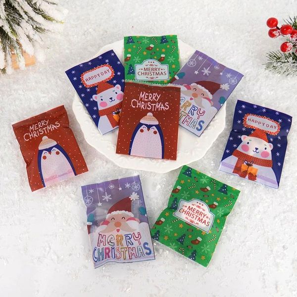 Emballage cadeau 100pcs Joyeux Noël Biscuits Biscuits Sac scellé Dessin animé Bonhomme de neige Elk Père Noël Pain d'épice Bonhomme Sacs d'emballage de chocolat