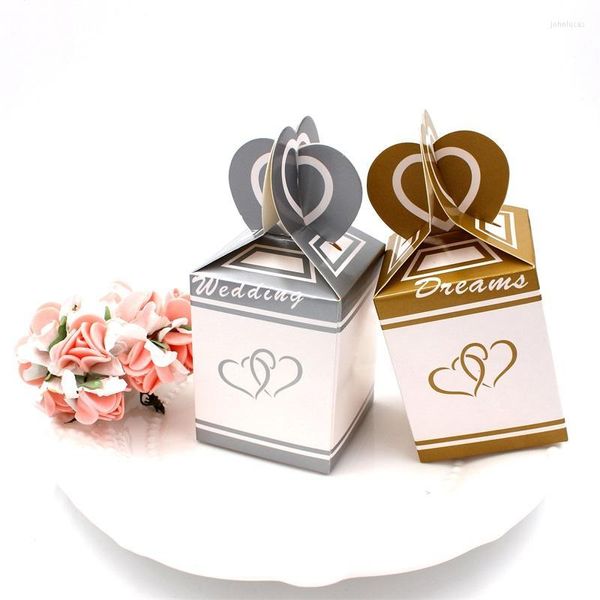 Papel de regalo 10PC Cajas de boda vintage para dulces Favores Caja de oro con corazón Compromiso del día de San Valentín