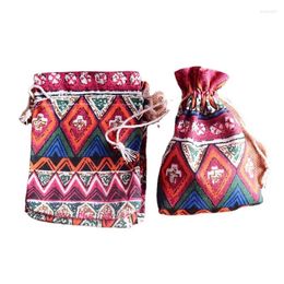 Enveloppe-cadeau 10pcs (10x14cm) Red ethnique éolien sacs de coton de jute de jute naturel bijoux de voyage de voyage