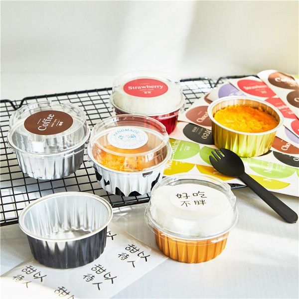 Cadeau cadeau 10pcs 125ml Muffin Cupcake Cupcakes à gâteaux jetables avec couvercles en aluminium crème brûlée dessert accessoires de cuisine