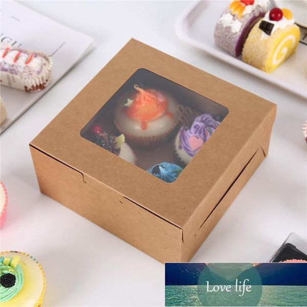 Emballage cadeau 10pcs 16 * 16 * 7.5cm Muffin Cookies Boîte de bonbons Carton Gâteau Kraft Papier Cupcake Emballage avec fenêtre pour la fête de mariage Prix d'usine Expert Design Qualité
