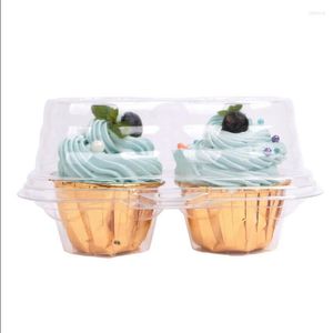 Geschenkomschakeling 10 stks 2 holes cupcake voedselcontainer doorzichtige plastic bakverpakking mousse cakebox