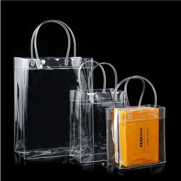 Envoltura de regalo 10 unids / 20 unids / lote Bolsas de embalaje de PVC suave transparente con lazo de mano, bolso de plástico transparente, bolsa de cosméticos
