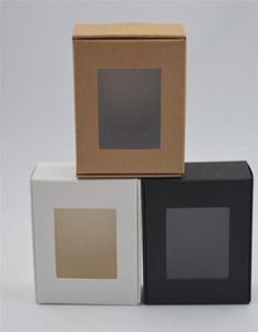 Envoltura de regalo 10pcs 3 tamaños Kraft Boxsquare Black Paper Box White Small Soap Box con ventana de PVC transparente6042130