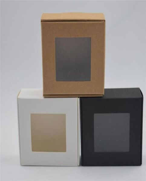 Enveloppe-cadeau 10pcs 3 tailles Kraft Natural Kraft Boxsquare Black Paper Emballage Boxwhite Small Savap Box avec fenêtre PVC claire2020059