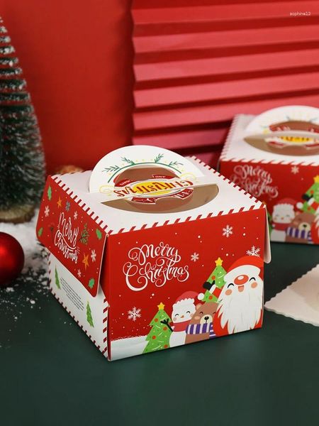 Envoltura de regalo 10 unids 4/6/8 pulgadas Caja de pastel de Navidad Año Fiesta Hanmade Postre Decoración para el hogar Cajas de papel Santa Claus