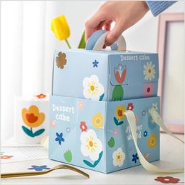 Geschenkomschakeling 10 stks 4/8 inch Holle bloemencake papieren doos met hendel verjaardagsfeestje babydouche vier handgemaakte verpakking decoratie