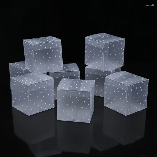 Emballage cadeau 10pcs 6cm Cube Transparent Dots Boîte d'emballage de bonbons pour la fête d'anniversaire de mariage en plastique PVC Snack Cookie Wrapper