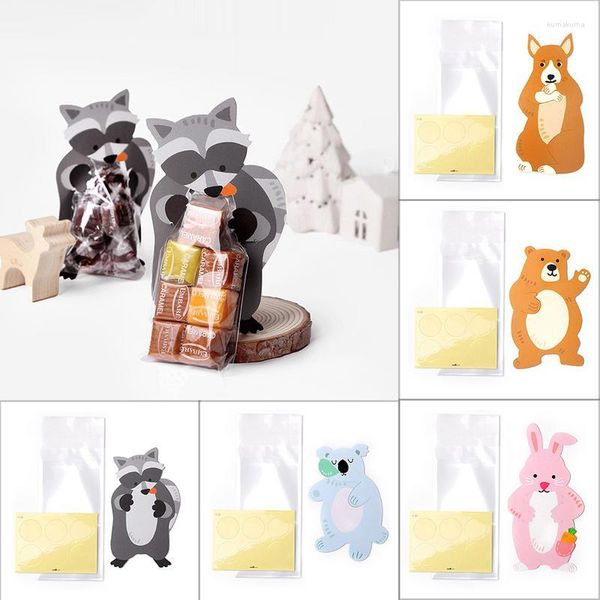 Papel de regalo 10 Uds. Bolsas de dulces bonitas de animales cajas de almacenamiento de galletas para fiestas de cumpleaños oso Koala tarjetas de felicitación bolsa de regalos para fiestas
