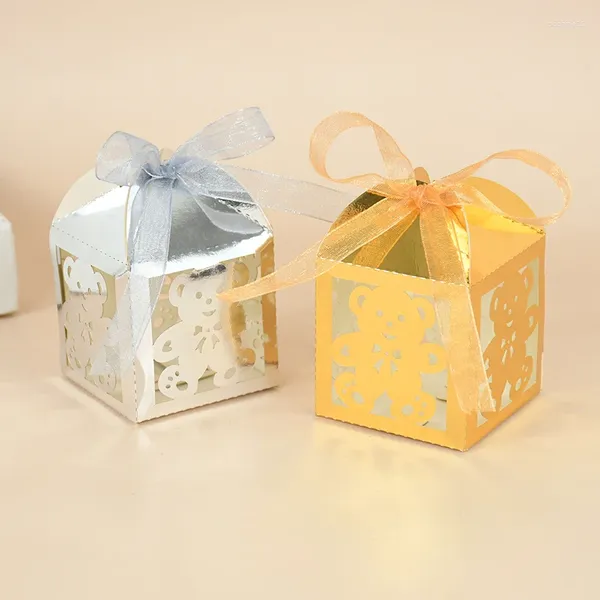 Cadeau cadeau 10pcs ours boîte laser creux mignon chocolat bonbons boîtes d'emballage fête d'anniversaire fête de bébé fournitures de douche